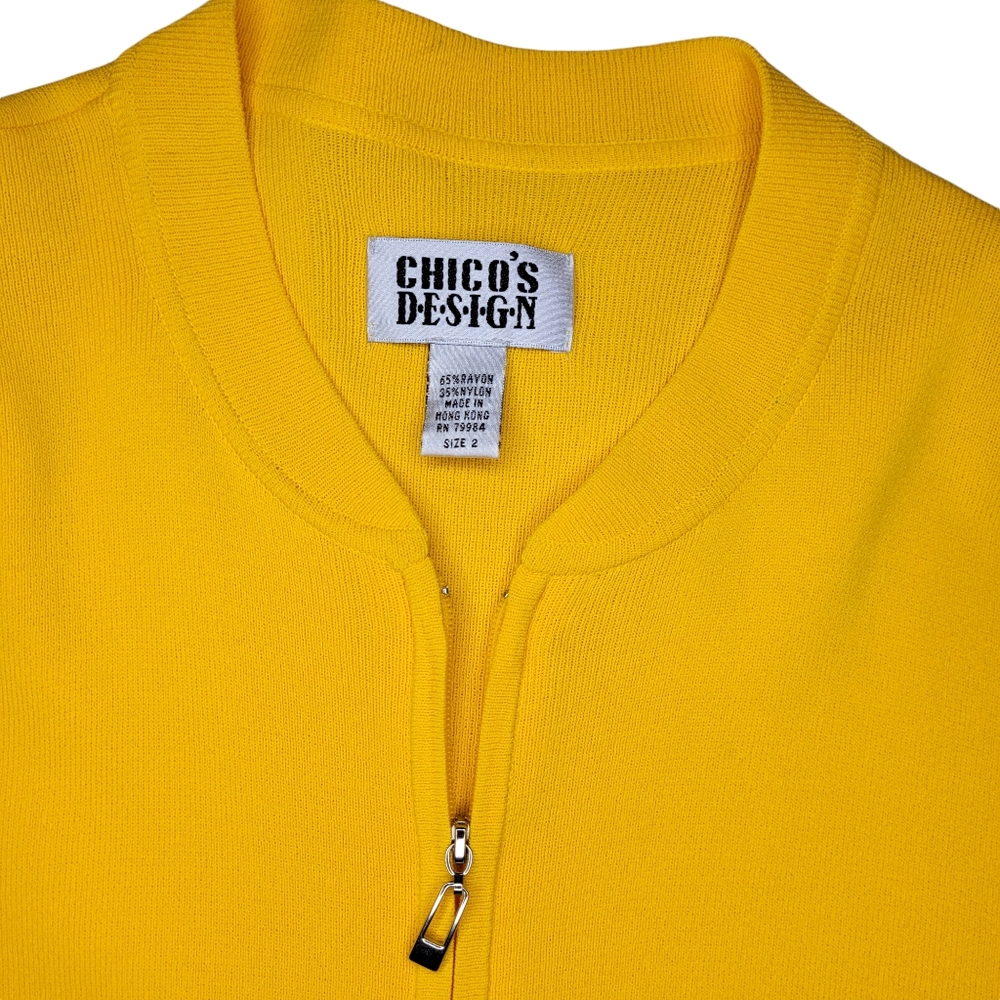 Chico's Design Women’s Cardigan Sweater Size 2 Large Yellow Knit Zip Long Sleeve - Picture 6 of 13